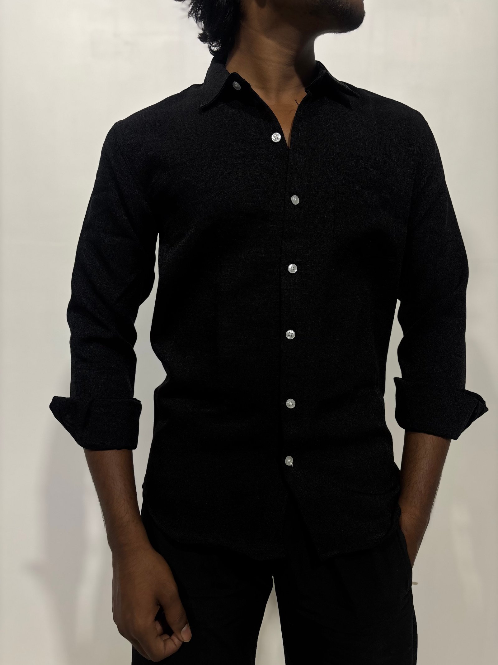 Black Korean linen shirt